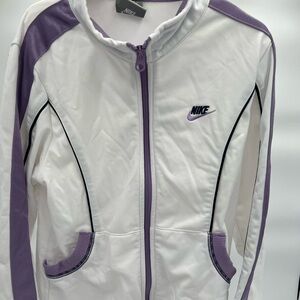 Kid’s Nike White/ Purple Collared Full Zip Up 2 Pocket Long Sleeve Jacket